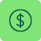 A green square icon with rounded corners featuring a dark green dollar sign ($) inside a circle in the center.